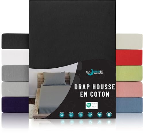 Dreamzie - Spannbettlaken 90x190/200cm - Baumwolle Oeko Tex Zertifiziert - Schwarz - 100% Jersey Spannbetttuch 90x190/200