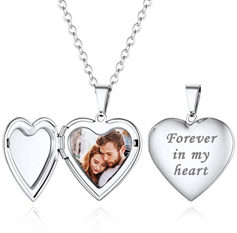 Custom4U Forever in My Heart Locket Engraved Photo Pendant Necklace for Women Mum
