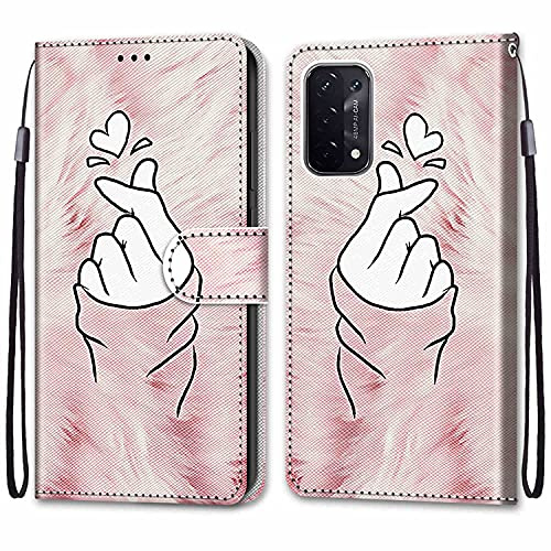 Mo-Somnus Kompatibel mit Oppo A54 5G / A74 5G / A93 5G / A93s 5G Hülle, Leder Handyhülle mit Kartenfach Geld Slot Ständer PU Ledertasche Brieftasche Magnetische Schutzhülle Case Etui (Fingerherz)
