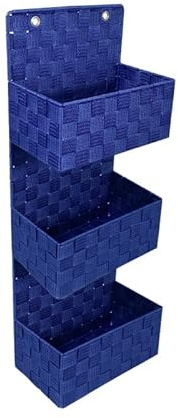 VIRSUS 1 Portaoggetti in Tessuto, Trama intrecciata a 3 Piani, misura 25x15x70 cm, Tasche portatutto, occhielli per sostegno a parete, mensola per accessori bagno Vari Colori (blu) - 1693 - C