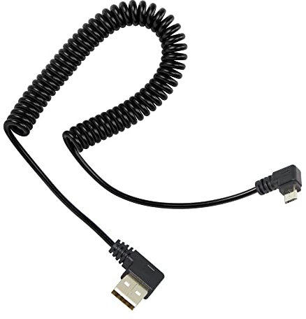 RIIEYOCA Cavo a spirale micro USB, cavo da micro USB maschio ad angolo sinistro a USB A maschio ad angolo retto e cavo a molla di ricarica (da 0,4 m a 1,2 m)