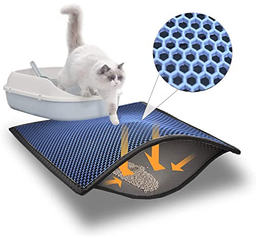 Blue Eyes Cat Litter Tray Mat, Litter Tray Underlay, Honeycomb Design, Waterproof, Double Layer Design, 60x40 cm, Turquoise