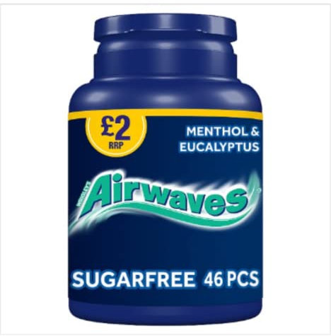 Airwaves Menthol & Eucalyptus Sugar Free Chewing Gum Bottle 46 Pieces x Case of 6