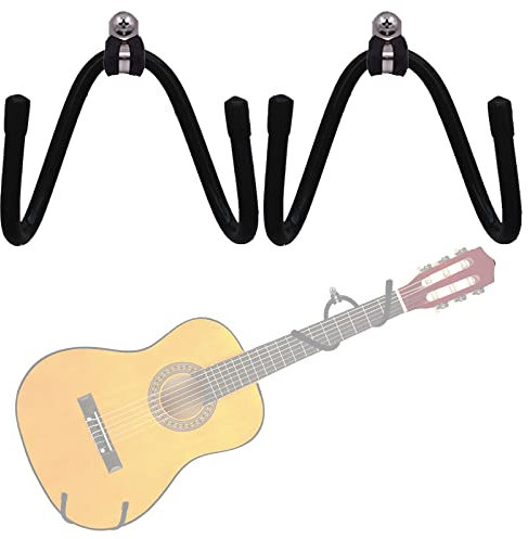 pmsanzay Horizontal Guitar Wall Mount Hanger, 2 Pack Guitar Hanger Wall Hook Holder Stand Storage Guitar Display Rack with Screws for Acoustic Electric Guitar Ukulele Bass Banjo Mandolin - No Guitar