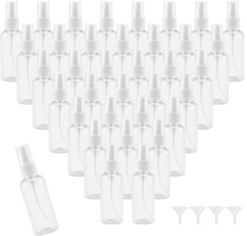 MANCHAP Paquete de 60 botellas de spray de plástico de 60 ml con tapas, botellas de plástico recargables vacías transparentes, botellas de spray de niebla fina