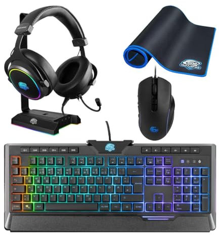 ONE GAMING Ultimate Bundle | Gaming Maus | mechanische Gaming Tastatur | Mauspad | Gaming Headset 7.1 | Headsetständer
