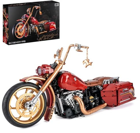 Auforua Technik Motorrad für Harlay Davidson Road King, 1:5 Groß Motorräder Modellbausatz, 2111 Teile Klemmbausteine Motorrad MOC Set
