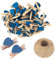 Lot de 100 mini pinces à linge en bois en forme de cœur - Multicolore - 3 cm - Avec ficelle - Pour affichage de photos, bricolage, décoration de mariage et de fête prénatale