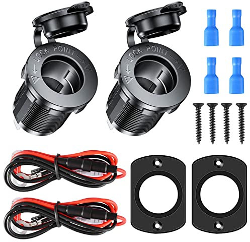 GTIWUNG 2 Piezas Toma De Encendedor de 12V/24V, Zócalo del Encendedor de Cigarrillos Outlet con Paneles Fijos, Enchufe Mechero Impermeable para Motocicleta ATV RV, con Cable de Conexión de 0,6m