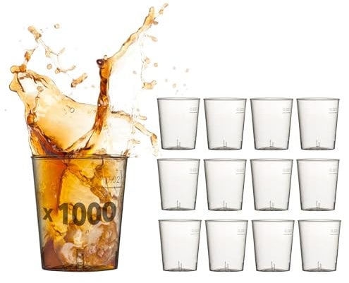 Pack 1000 Verres Shooter 3cl Transparent Plastique Recyclable Solide Avec Marquage 2cl Idéal Pour Restaurant, Fête, Bar - Fabriqué en France Plastique Qualité Supérieure (1000)