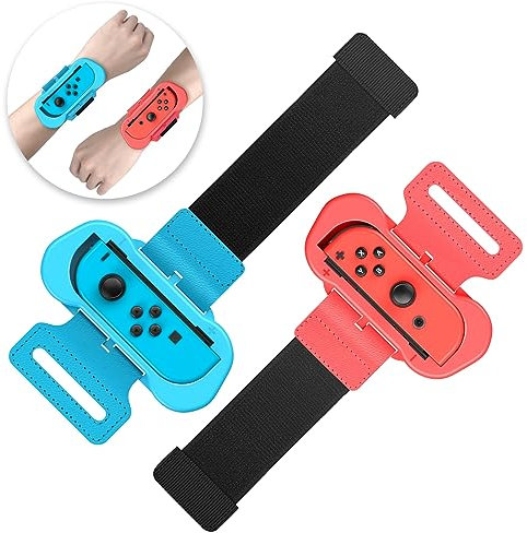 Armbänder für Just Dance Switch 2025 2024 2023 2022 2021 für Zumba Burn It Up - Verstellbarer Elastischer Armband für Nintendo Switch/Switch OLED, 2 Stück Bänder für Erwachsene und Kinder (Rot & Blau)