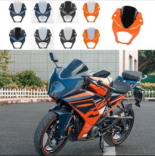 Motorrad Frontscheinwerfer Verkleidungsmaske Windschutzscheibe Windschutz Scheinwerfer Visierschutz Fliegengitter für RC125 RC200 RC390 RC 125 200 390 2022-2023 (Mattschwarzer+Rauch)