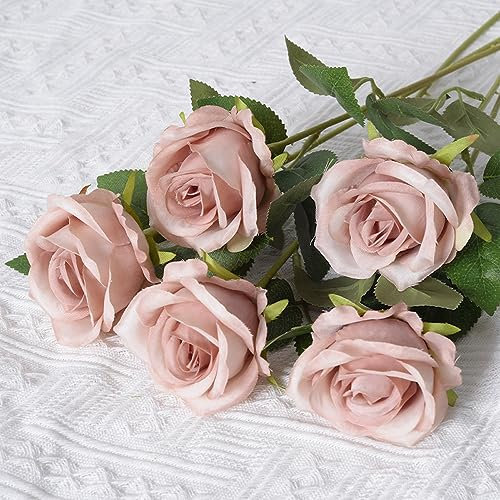 10 Stück Künstliche Rosen,Kunstblumen Rose Künstlich Blumenköpfe Fake Rosen mit Stielen für Hochzeit Party Valentine's Day Nach Hause Halloween Tischdeko Thanksgiving Zuhause Dekoration,Hellbraun