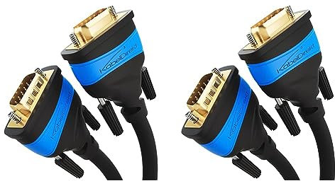 KabelDirekt – 5 m – Câble VGA (15 broches, Full HD/1080p, compatible 3D, VGA mâle/mâle, pour relier un PC à un moniteur/écran cathodique/téléviseur, contacts dorés, noir) (Lot de 2)