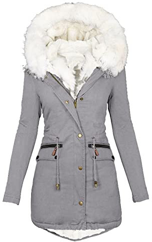 EMATOP Wintermantel Damen Warmer Lang Jacke Baumwolle Einfarbig Wanderjacke mit Kapuze Wintermantel Langarm Elegant Steppmantel Herbst Winter Outdoor Baumwolljacke Kuschelig Winterparka Mantel