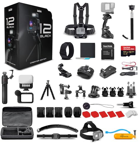 GoPro HERO12 Black Creator Edition – Comprend une caméra d'action étanche + carte 64 Go et kit d'accessoires de 50 pièces