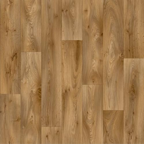 Brown Cottage Oak Siren Vinyl Flooring 4mm Thick Durable Felt Backed Lino Kitchen Bathroom (2m x 2m)