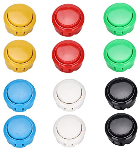 ZLXHDL Bouton Arcade, 12 Boutons De Remplacement Arcade, 30 Mm, 6 Couleurs, Micro-Interrupteur sans Clic, Boutons De Console De Jeu pour Joystick Compatibles avec Les Joysticks Hori, Madcatz