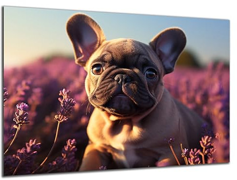 Munera Design - Bild 56x84 - Welpe französische Bulldogge Hund in Natur - Wand-Bilder Wohnzimmer