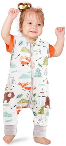 NesriToy Baby Schlafsack mit Füßen Sommer 0.5 Tog Oeko-TEX Schlafsack Kinder 100% Baumwolle (Waldtiere, 80cm/Baby Höhe 90-100cm)