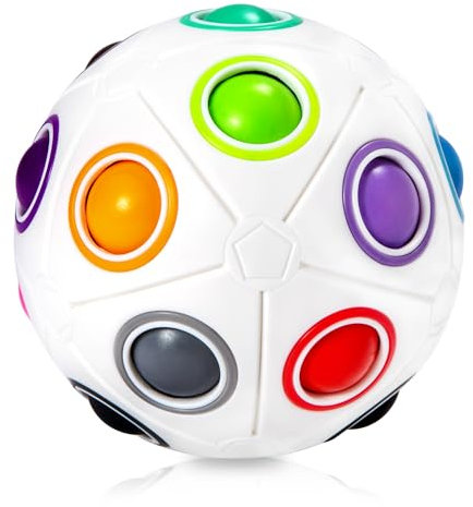 ROXENDA Bigger Rainbow Ball, 20 Holes Skill Game Fidget Magic Puzzle Ball with Pouch Color Matching - Brain Teaser Ball toys for Kids Birthday Party & 3D Stress Ball for Children and Adults(White)