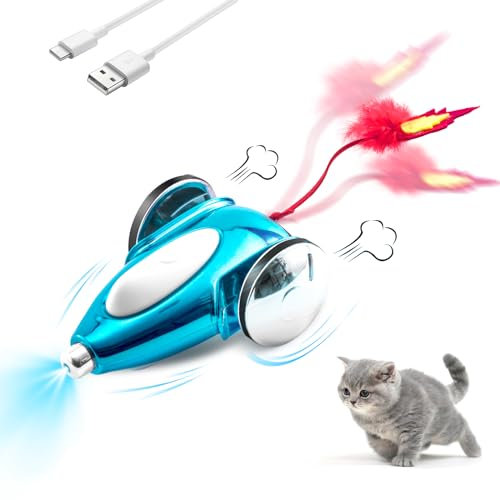 Migipaws Jouets automatiques pour Chat, Jouet Souris Intelligent pour Chat, Jouet interactif pour Chaton avec LED, Rechargeable (Bleu)