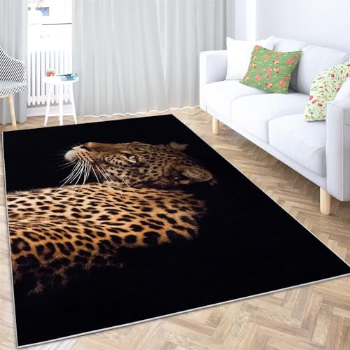 Teppich Wohnzimmer Teppiche rutschfest Waschbar Teppich 60x90cm Tier Gepard Teppiche Kurzflor mit Teppich für Schlafzimmer Wohnzimmer Teppiche Schwarz