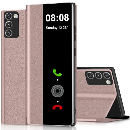 Nshkeji Handyhülle für Samsung Galaxy S20 FE 5G Hülle Clear View, für Samsung Galaxy S20 FE Hülle mit Ständer Klappbar Touchscreen View Flip Extra-Dünn Leder Schutzhülle Case, Cover Clear S View