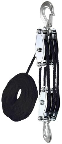 Ratchet Rope Pulley | Portable Rope Hoist | Heavy Duty Hoist | 2200lbs Breaking Strength Rope Hoist, Metal Wheels Bearing Structure Work Load Block and Tackle Pulley Hoist for Lifting Heavy Objects