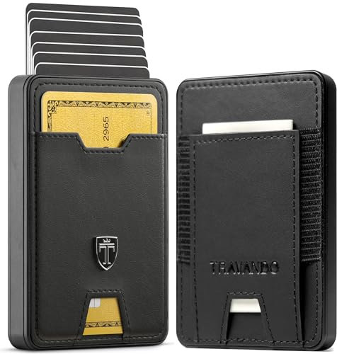 TRAVANDO Swype Slim Wallet für Herren, Metall, RFID-blockierend, Kartenetui, Standard Echtleder schwarz, Geldfach