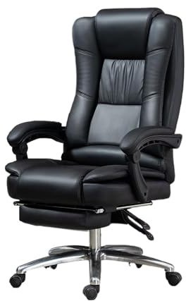 Bürostuhl, großer und hoher Bürostuhl, Chefsessel mit Fußstütze, ergonomischer Bürostuhl, Schreibtischstuhl für das Home-Office, verstellbarer Ledersessel mit hoher Rückenlehne und Lendenwirbelstütze