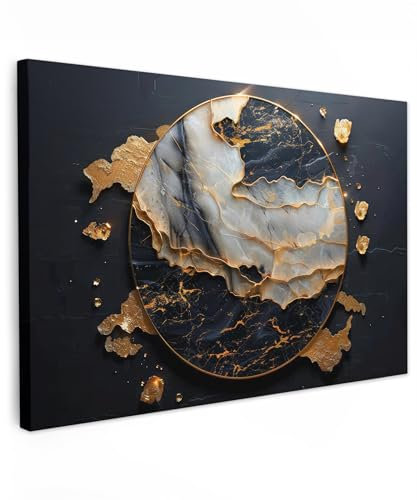 MuchoWow© Leinwandbild Groß 120x80 cm XXL Dekoration Wohnzimmer Bilder Pictures Wall Decoration Living Room Wohnungs Deko Moderne Bild Kunst - Gold - Schwarz - Modern - Abstrakt