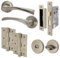 EAI Nickel Bathroom Door Handle Set | Round Internal Door Handles, Thumb Turn & Release Set, Lock & Hinges (76mm) | Satin Nickel Novoli Range