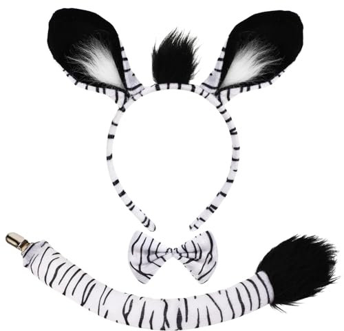 XEPST Tier Zebra Kostüm Set - Ohren Stirnband, Schwanz und Fliege für Tierkostüm Cosplay Geburtstagsparty Zubehör Halloween Partyzubehör, B