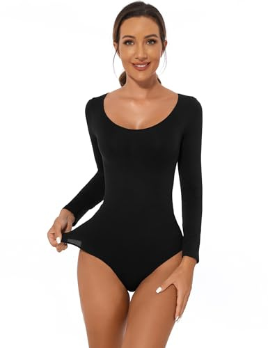 Becotal Shaper Shapewear för kvinnor, starkt formande magkontroll, långärmad undertröja, rund hals, bodysuit, topp, sömlös baströja, svart, L