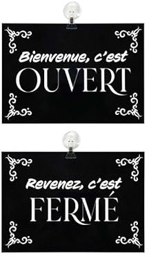 Panneau Ouvert - Fermé en PVC format A4 avec fixation ventouse (fond noir)