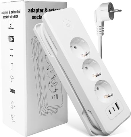 Steckdosenleiste USB C (PD 20W) Mehrfachsteckdose mit Schalter, 3-Fach Steckdosenadapter USB Steckdose Überspannungsschutz 3680W 16A Mehrfachstecker Verteilersteckdose für Zuhause Büro Reise