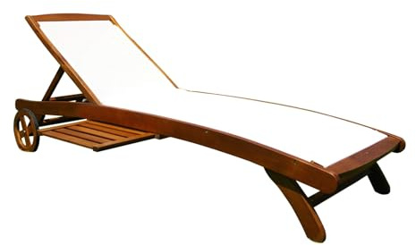milani home - lettino prendisole da giardino, acacia e textilene, con ruote, schienale regolabile, ripiano laterale