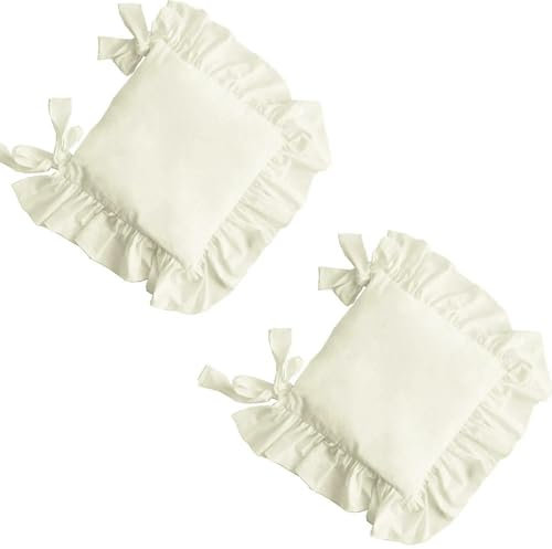 ROCILA Stuhlpolster mit Rüschen für Esszimmerstuhl, Vintage-Sitzkissen mit Bändern, Rutschfester Küchenstuhl, Landhaus, Bauernhaus, 2 Stück