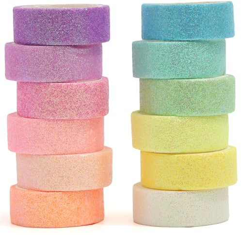 YUBX 12 Rollen Glitzer Washi Tape Set Glitzernde Folie Masking Tape Streuen Sie farbig Dekoratives Klebeband Bunt für DIY Handwerk Bullet Journals Planer Scrapbooking Verpackungen (12 Farben)