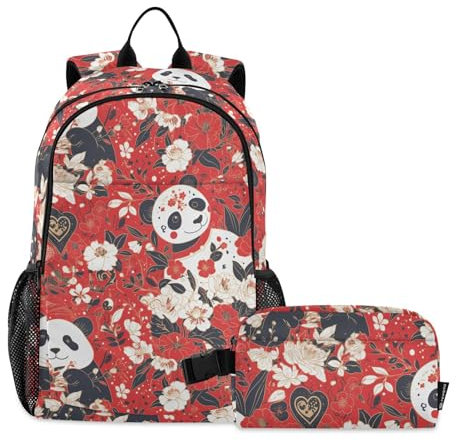 miaozhen Animal Panda Crimson - Juego de mochila y lonchera retro para adolescentes, niñas, niños, mochilas y lonchera para niños de 8 a 10 años, Animal Panda Crimson Retro, 1 size, Mochilas Daypack