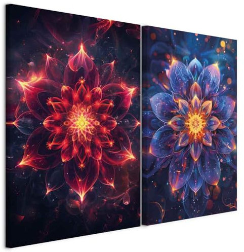 murando - Wandbilder Set Lotusblume Universum 40x30cm 2 Teilig je 20x30cm Collage 2er Mehrteiligen Gemälden Vlies Leinwandbild Kunstdrucke Leinwanddrucke - Farbenfrohe p-H-10010-b-a