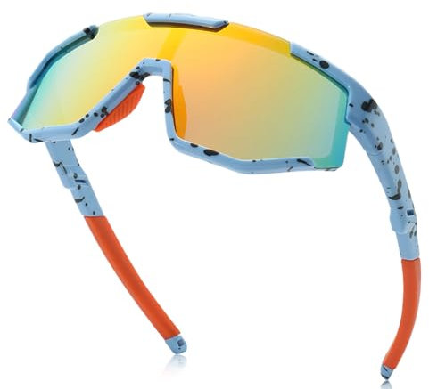 Beafaeur Gafas de Ciclismo Ligeras Niños Gafas de Sol Polarizadas para Deportes, Ciclismo,Tenis, Rugby, Running y Deportes al Aire Libre Protección UV400 Para niños y iñas de 5 a 16 años (azul)