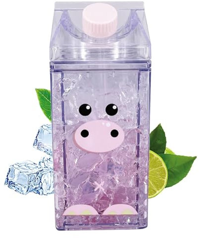 Hogvinnatil Milk Container for Refrigerator, Juice Container for Fridge, 400 ml Leaky Clear Milk Carton Box with Straw for Drinks, Fridge Juice Storage for Home, Kitchen, Hotel, Farmhouse