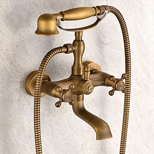Retro Badewannenarmatur mit Handbrause, Antik Messing Badewanne Wasserhahn Wandmontage für Badezimmer Nostalgie Wannenarmatur