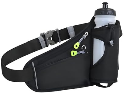 Ceinture de Course avec Porte-Bouteille, Sac Banane Réglable pour Jogging et Fitness, Ceinture Respirante pour Hommes et Femmes, Idéale pour Courir, Vélo et Randonnée (Noir)