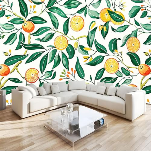Panoramic Custom Wallpaper Mural 150 x 105 cm Painting Plant Fruit Orange Non-Woven Photo Wallpaper Murals Color, for Living Room Bedroom Children's Room Corridor