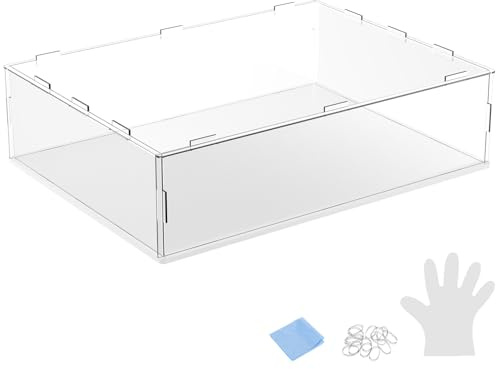 M METERXITY Acryl Vitrine 15.7x11.8x3.9 Zoll/40x30x10cm Weiß Klar | 1-Pack, Klare Acryl Anzeigekasten, Staubsichere Vitrine, Mit Weißem Holz Sockel, Für Sammlerstücke