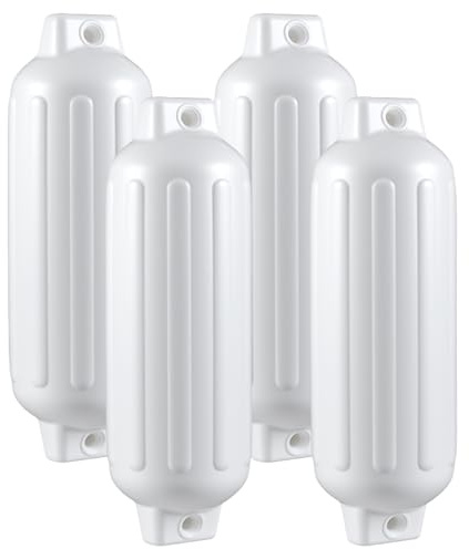 GOPLUS Juego de 4 Defensas Inflables de PVC con 2 Ojos, Guardabarros Largo, Accesorios para Barcos, 68,5 x 21,5 cm (Blanco)