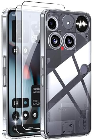 ZjoOoj Cover per Nothing Phone 3 con 2 Pezzi Pellicola Vetro Temperato, Custodia Trasparente per Assorbimento degli Urti con Paraurti in TPU Morbido, Sottile Morbida in Silicone TPU Protettiva Case